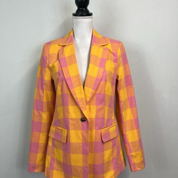Free Assembly Blazer Jacket size Small Pink Yellow Orange Black Stretch Career - Picture 2 of 11